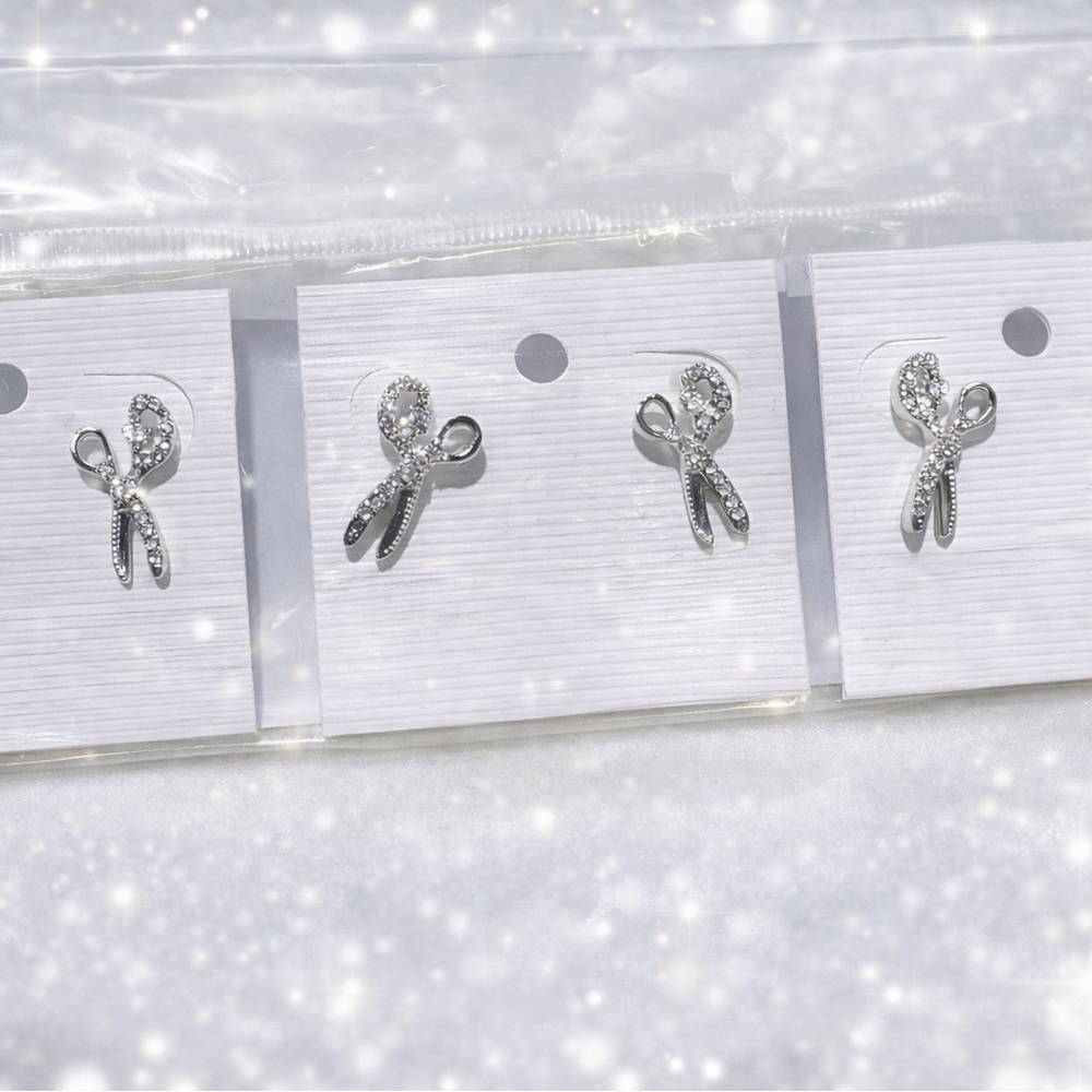 Silver Rhinestone Scissor Earrings